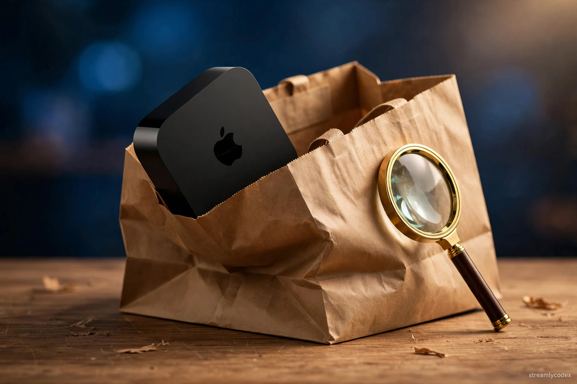 Apple TV 4K in a shopping bag with magnifying glass finding the cheapest price