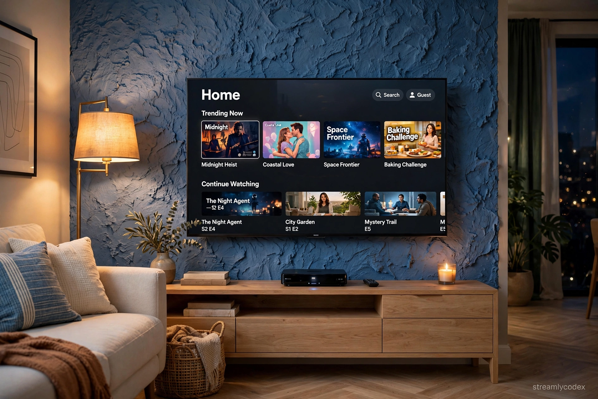 Google TV streaming box connected to a TV in a European living room